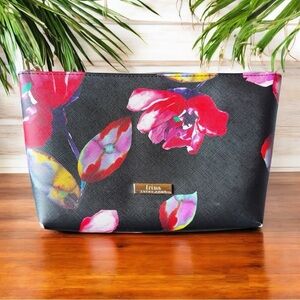 TRINA TURK Floral Cosmetic Bag – Black with Bold Red Flowers